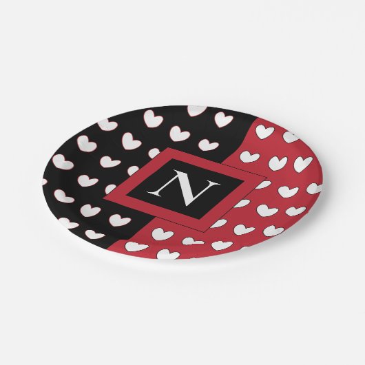 Gepersonaliseerd zwart zwart zwart wit monogram papieren bordje (Gekanteld)