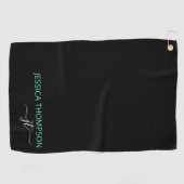 Gepersonaliseerd zwarte Blauwgroen legant moderne Golfhanddoek (Horizontaal)