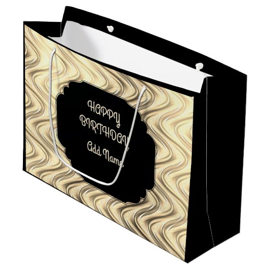 Gepersonaliseerd Zwarte en Goud Groot Cadeauzakje (Voorkant Gekanteld)