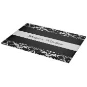 Gepersonaliseerd zwarte en witte Damask Kitchen Ga Snijplank (Hoek)