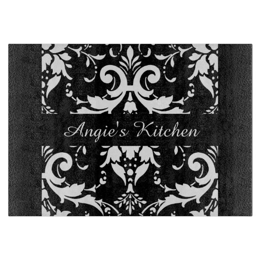 Gepersonaliseerd zwarte en witte Damask Kitchen Ga Snijplank (Voorkant)