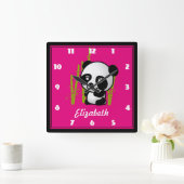 Gepersonaliseerd Zwarte en Witte Panda in een Bamb Vierkante Klok (Huis)