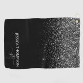 Gepersonaliseerd zwarte Glitter Modern Monogram Na Golfhanddoek (Horizontaal)