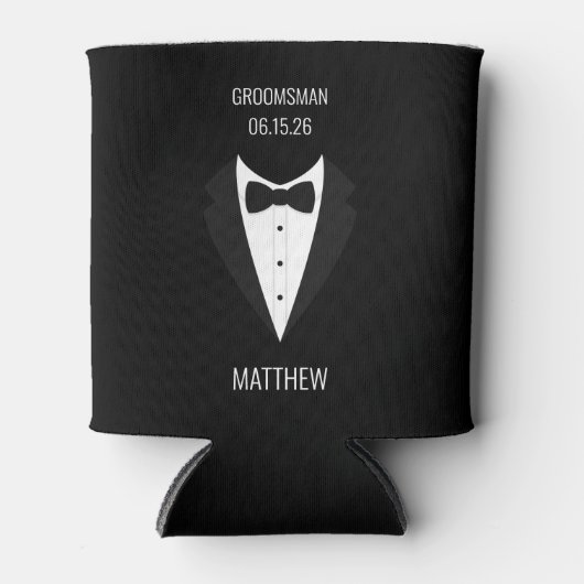 Gepersonaliseerd zwarte Tuxedo Groomsmen Blikjeskoeler (Voorkant)