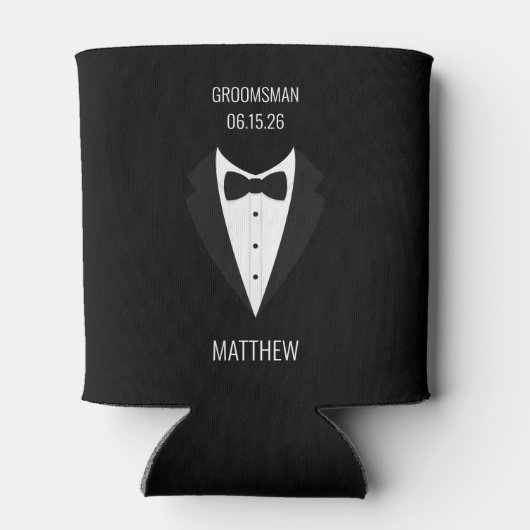 Gepersonaliseerd zwarte Tuxedo Groomsmen Blikjeskoeler (Achterkant)
