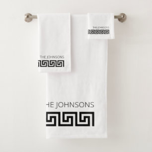Gepersonaliseerd zwarte witte moderne Griekse sleu Bad Handdoek