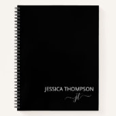 Gepersonaliseerd zwarte witte moderne monogram  notitieboek (Voorkant)