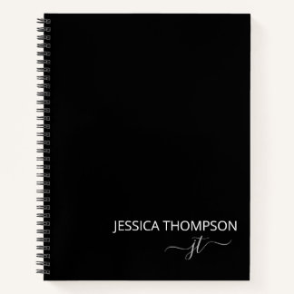 Gepersonaliseerd zwarte witte moderne monogram  notitieboek