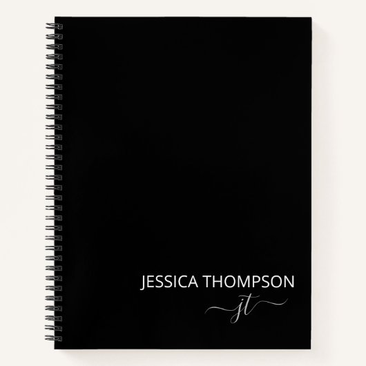 Gepersonaliseerd zwarte witte moderne monogram  notitieboek (Voorkant)