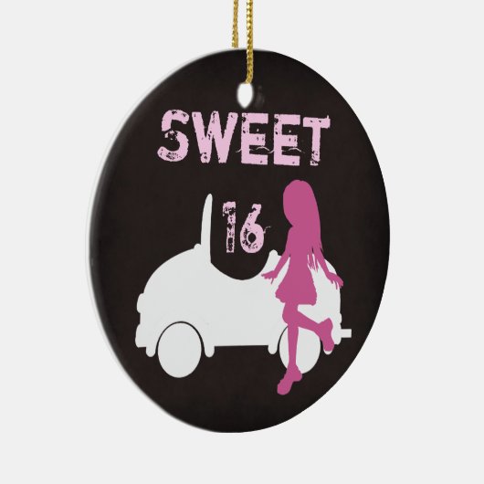 Gepersonaliseerd zweet 16 meisje en auto ~ roze, b keramisch ornament (Rechts)