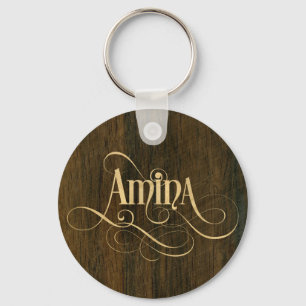 Gepersonaliseerd Zwirly Manuscript Amina Wood Vene Sleutelhanger