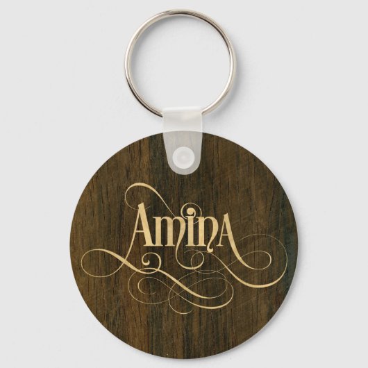 Gepersonaliseerd Zwirly Manuscript Amina Wood Vene Sleutelhanger (Voorkant)