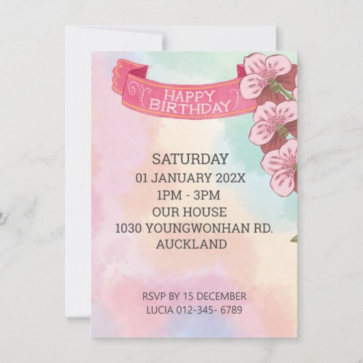 Gepersonaliseerde 첫돌 eerste verjaardag roze uitnod kaart (Achterkant)