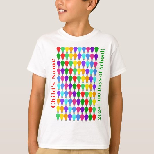 Gepersonaliseerde 100 Dagen van School Heldere Glo T-shirt (Voorkant)