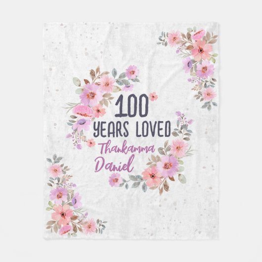 Gepersonaliseerde 100e verjaardag cadeaus voor vro fleece deken (Voorkant)