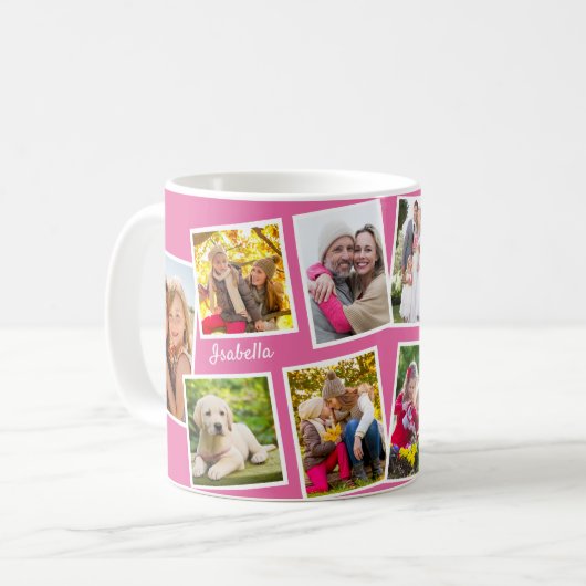 Gepersonaliseerde 10 Fotocollage Roze Koffiemok (Voorkant links)