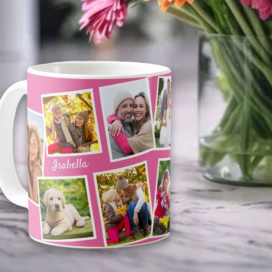 Gepersonaliseerde 10 Fotocollage Roze Koffiemok