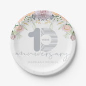 Gepersonaliseerde 10e bruiloft Jubileum Bloemen Papieren Bordje (Voorkant)