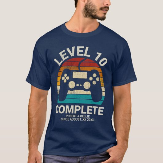 Gepersonaliseerde 10e bruiloft Jubileum Retro Game T-shirt (Voorkant)