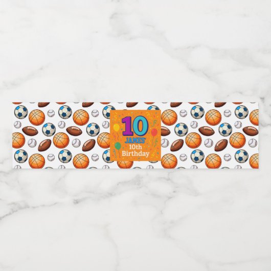 Gepersonaliseerde 10e verjaardag Sportthema Wate L Waterfles Etiket (Enkel label)