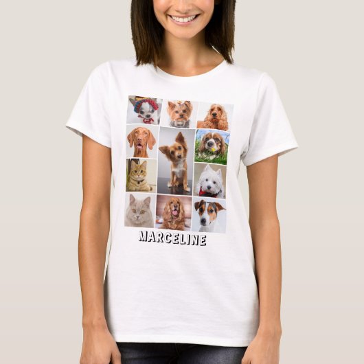 Gepersonaliseerde 11 Pet Photo Collage Grid met Te T-shirt (Voorkant)