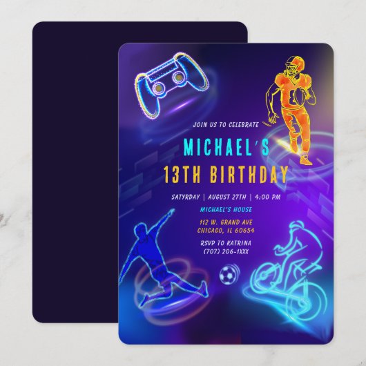 Gepersonaliseerde 13e verjaardag jongen uitnodigin kaart (Voorkant / Achterkant)