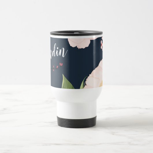Gepersonaliseerde 15 ounce koffie mok White Floral (Center)