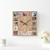 Gepersonaliseerde 16 Foto Collage Quote Rustiek Ho Vierkante Klok (Huis)