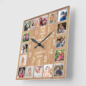 Gepersonaliseerde 16 Foto Collage Quote Rustiek Ho Vierkante Klok (Hoek)