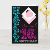 Gepersonaliseerde 16e Verjaardag Girly Black Greet Kaart (Gele Bloem)