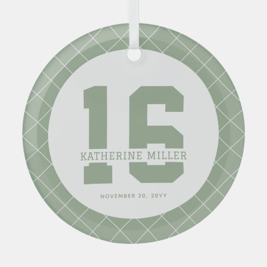 Gepersonaliseerde 16e verjaardag Modern en Elegant Glas Ornament (Voorkant)