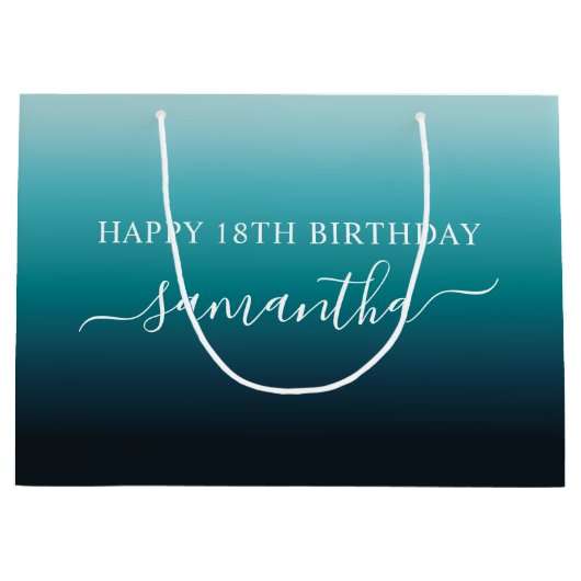 Gepersonaliseerde 18e verjaardag Blauwgroen gradië Groot Cadeauzakje (Voorkant)