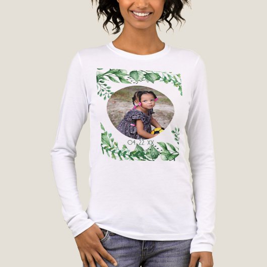 Gepersonaliseerde 1-afbeelding groene bladbloemen Tri-Blend shirt (Voorkant volledig)