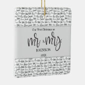 Gepersonaliseerde 1 e kerstfeest huwelijksliefde b keramisch ornament (Rechts)