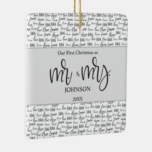Gepersonaliseerde 1 e kerstfeest huwelijksliefde b keramisch ornament (Rechts)
