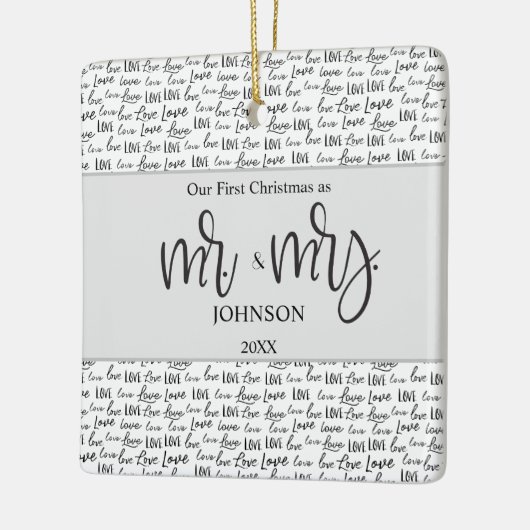 Gepersonaliseerde 1 e kerstfeest huwelijksliefde b keramisch ornament (Links)