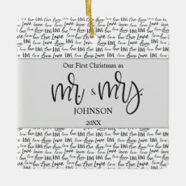 Gepersonaliseerde 1 e kerstfeest huwelijksliefde b keramisch ornament