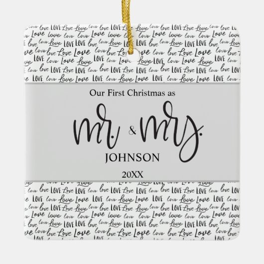 Gepersonaliseerde 1 e kerstfeest huwelijksliefde b keramisch ornament (Voorkant)