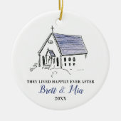Gepersonaliseerde 1 e kersthuwelijkskapel keramisch ornament (Voorkant)