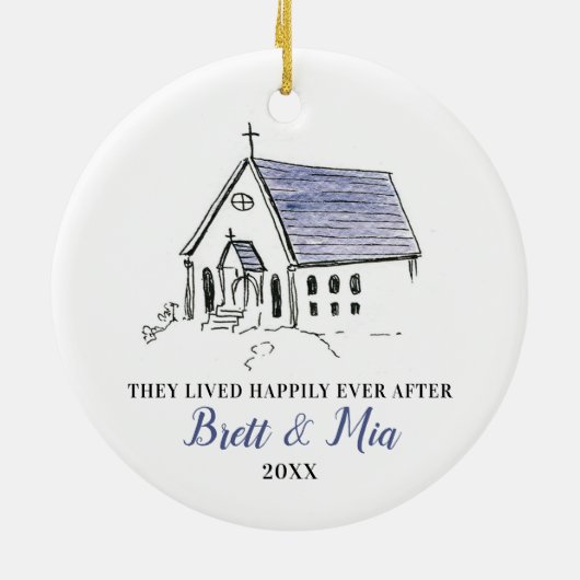 Gepersonaliseerde 1 e kersthuwelijkskapel keramisch ornament (Achterkant)