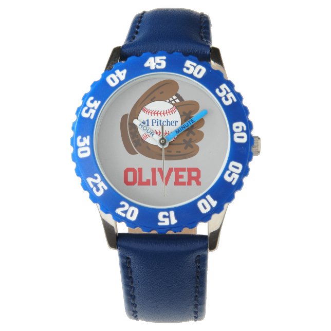 Gepersonaliseerde #1 Pitcher Boy's Baseball Horloge (Voorkant)
