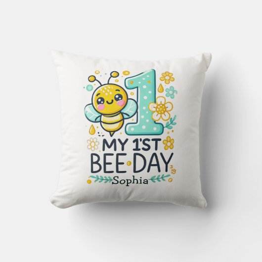 Gepersonaliseerde 1e Bijendag Verjaardag Kussen (Voorkant)