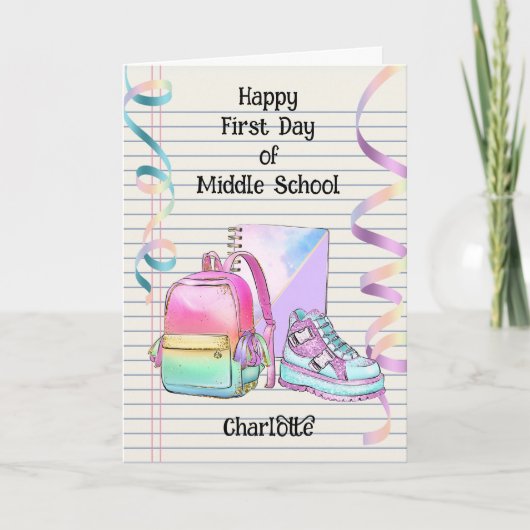 Gepersonaliseerde 1e dag van de middelbare school kaart (Voorkant)