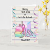 Gepersonaliseerde 1e dag van de middelbare school kaart (Gele Bloem)