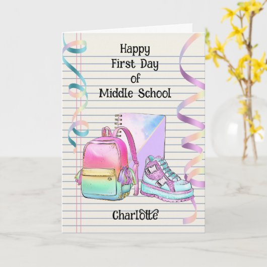 Gepersonaliseerde 1e dag van de middelbare school kaart (Gele Bloem)