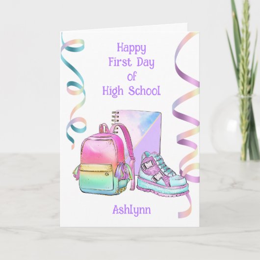Gepersonaliseerde 1e dag van de middelbare school kaart (Voorkant)