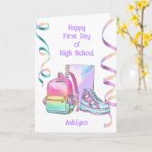 Gepersonaliseerde 1e dag van de middelbare school kaart (Gele Bloem)