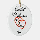 Gepersonaliseerde 1e Kerstmis als Mr & Mrs Ornamen Keramisch Ornament (Rechts)
