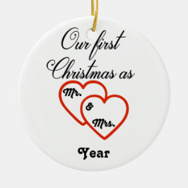 Gepersonaliseerde 1e Kerstmis als Mr & Mrs Ornamen Keramisch Ornament