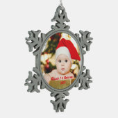 Gepersonaliseerde 1e Kerstmis Baby Foto Tin Sneeuwvlok Ornament (Links)